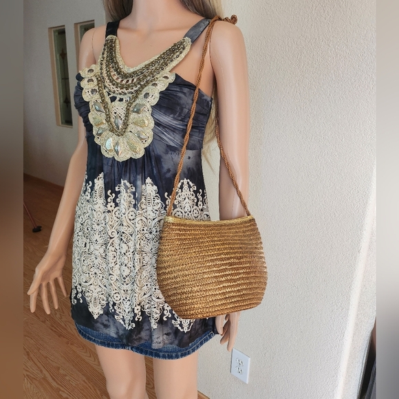 VENUS Bohemian Chic Black and Cream Embellished Tank Top, Medium EUC - Picture 8 of 9